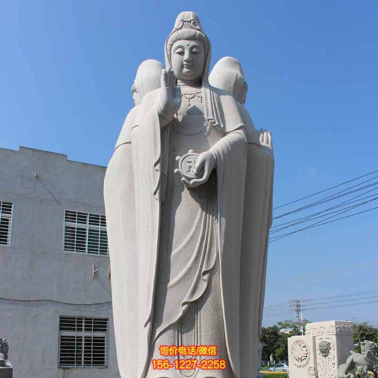 石雕觀(guān)音像漢白玉佛像三面觀(guān)音雕像景點(diǎn)寺廟擺件
