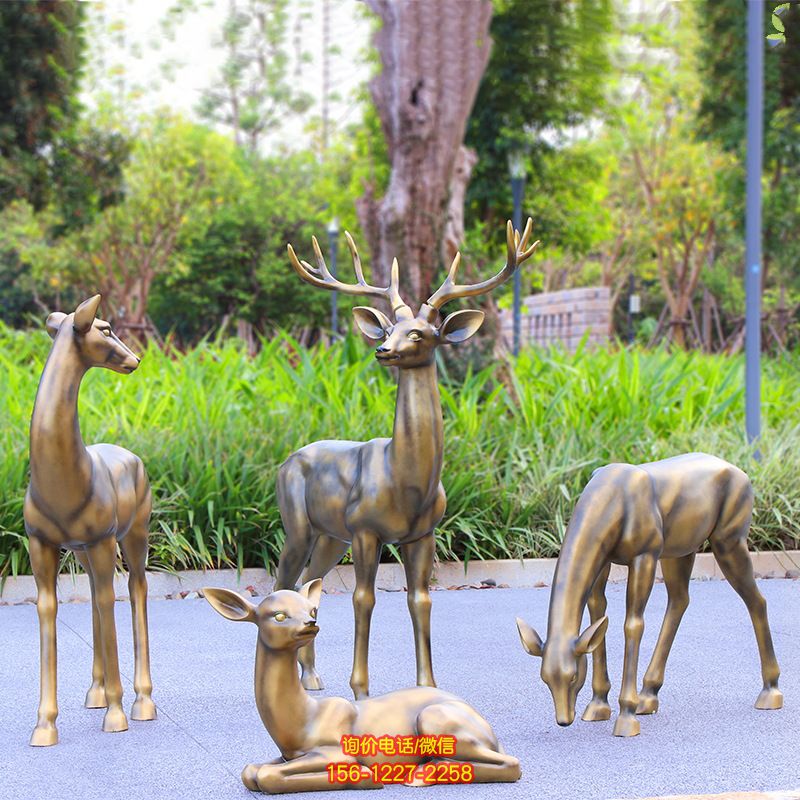 公園玻璃鋼彩繪創(chuàng)意玻璃鋼仿銅四只鹿雕塑 公園玻璃鋼彩繪創(chuàng)意玻璃鋼仿銅四只鹿雕塑