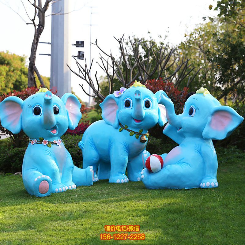 公園戶外玻璃鋼卡通三只玩耍的玻璃鋼藍(lán)色大象雕塑 公園戶外玻璃鋼卡通三只玩耍的玻璃鋼藍(lán)色大象雕塑